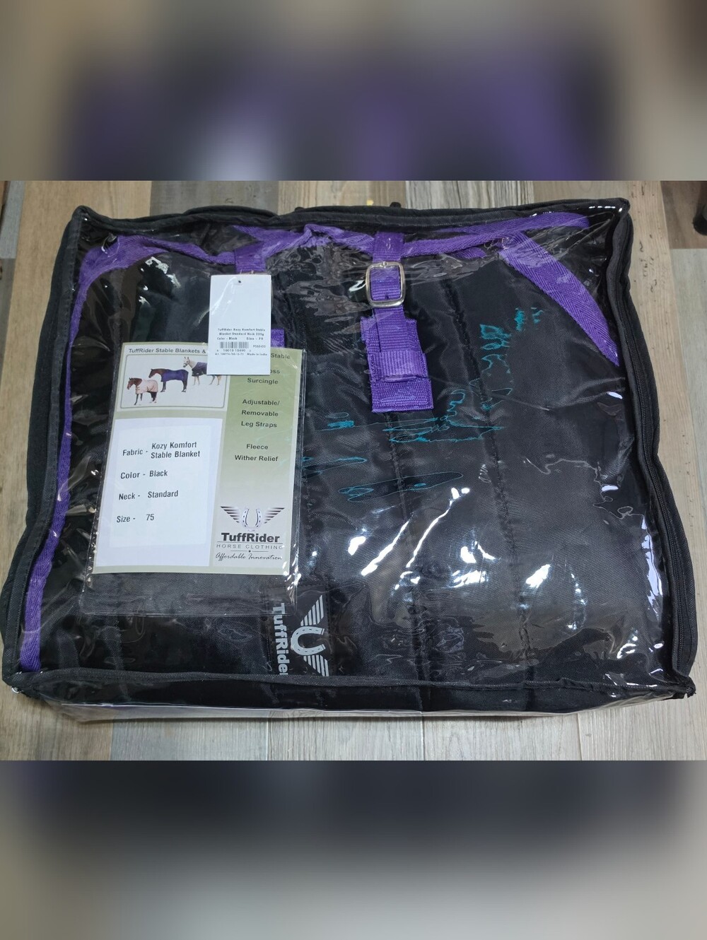 New TuffRider Kozy Komfort Black Stable Blanket with Purple Trim